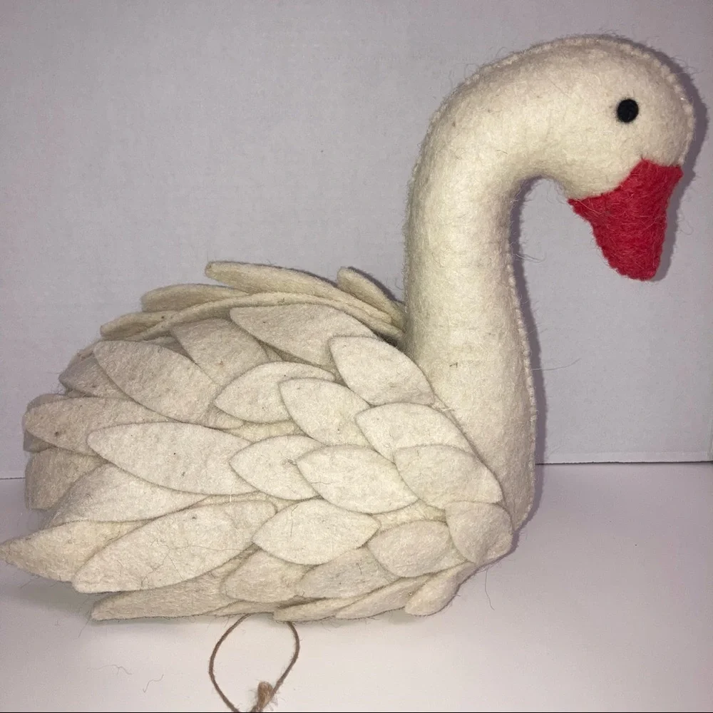 Felt Wool Swan Beige And Orange. Weighted Door Stop Arcadia Home India